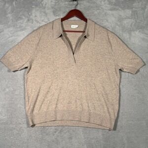 LILYSILK Sweater Womens XL Beige 100% Baby Cashmere Collared Short Sleeve Polo